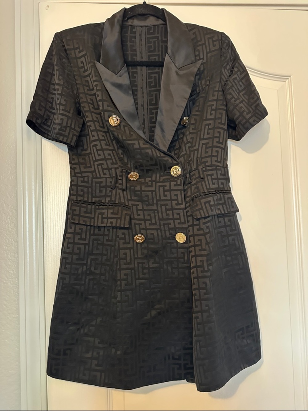 Balmain Black Jacquard Double-Breasted Blazer dress with Gold Buttons - Picture 1 of 7